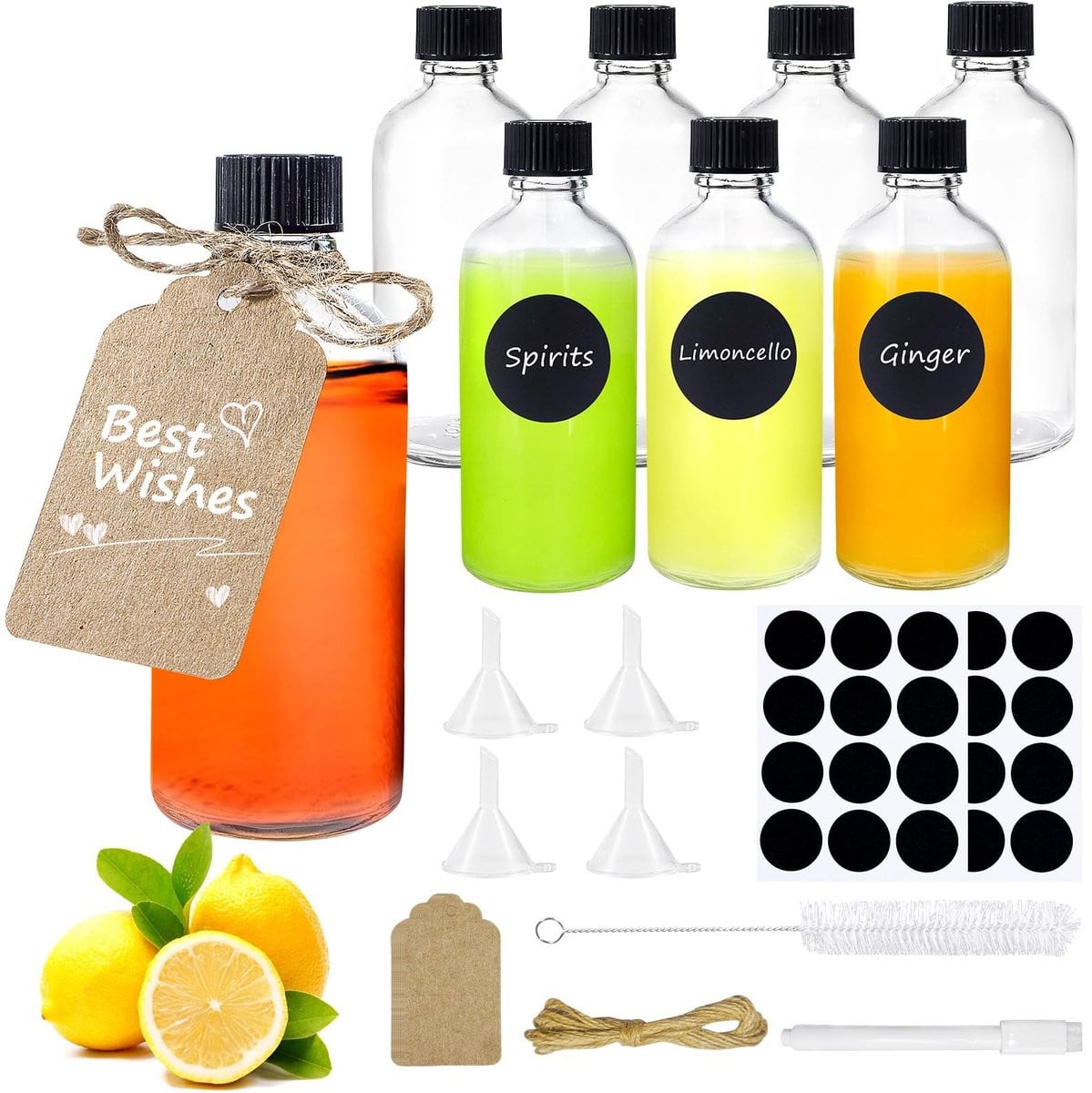 Allecto Set van 8 Herbruikbare Glazen Shotflessen met Accessoires, 100 ml per stuk