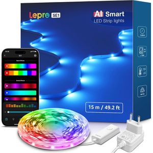 Lepro LED-Streifen S1 Smart KI, dimmbar, weiß + RGB, für innen, 230 V, selbstklebend, App-fähig, 15 m