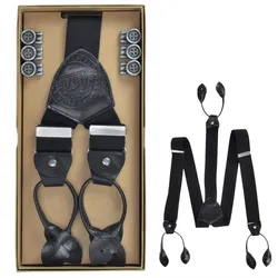Lloyd Hosenträger schwarz Y Form Holländer 120cm 35mm Lederrückenteil und Laschen mit Knöpfen zum Anclippen