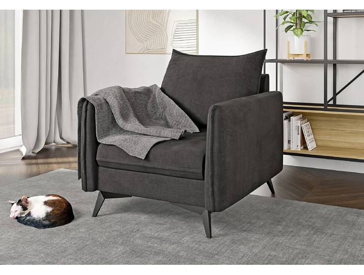 S-Style Möbel Calais - Moderner Sessel mit Schwarz Metall Füßen aus Luxusmikrofaser - Graphit