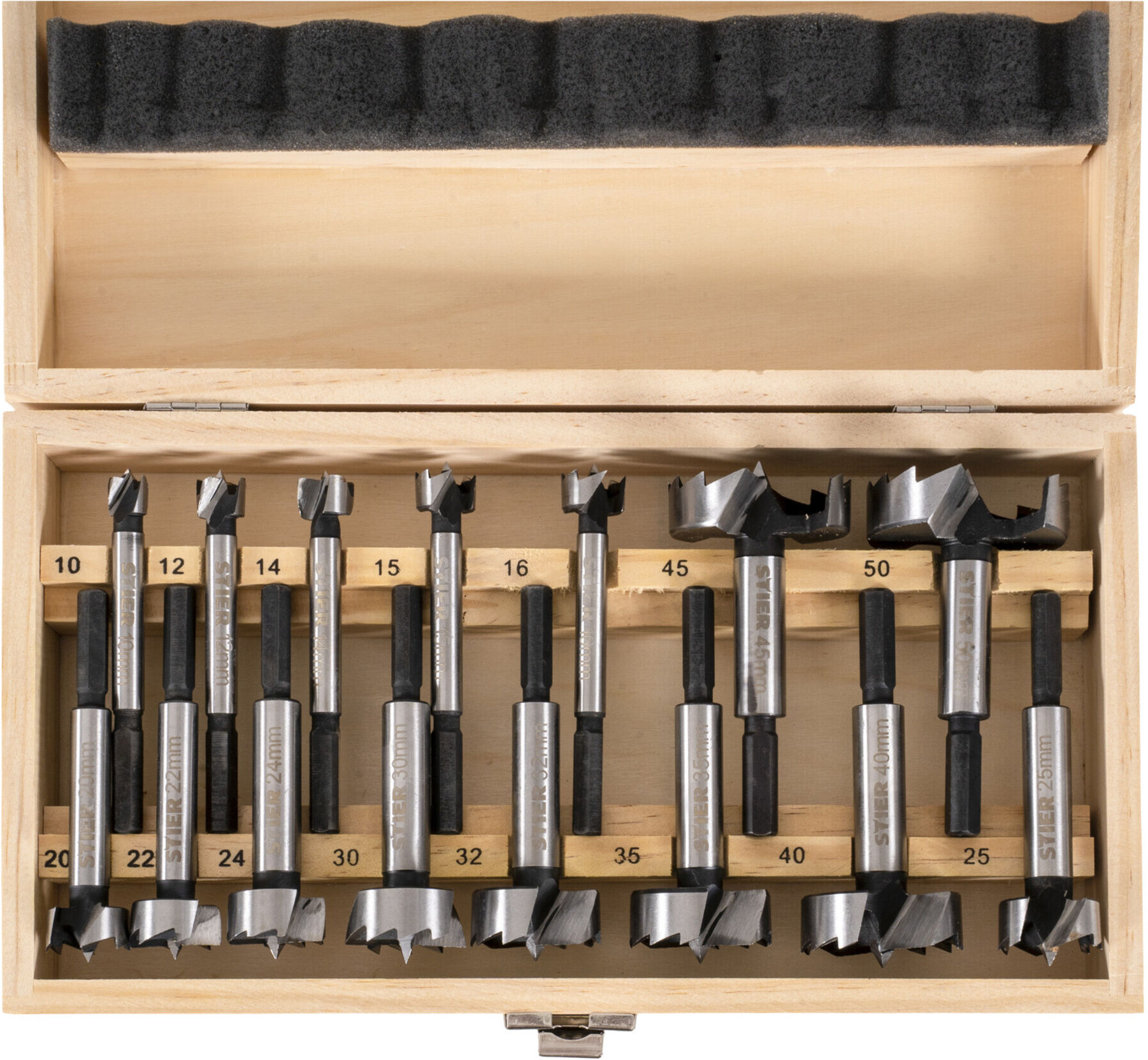 STIER Forstnerbohrer-Set in Holz-Kasette, 15-teilig (906525)