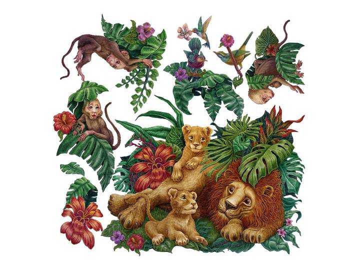 Wallfluent Wandaufkleber 80x126cm - Tropischer Dschungel, Mehrfarbig, Kunststoff, Rechteckig, 80x126x0.1 cm, Tapeten & Wandverkleidungen, Wandtattoos & Sticker, Wandtattoos