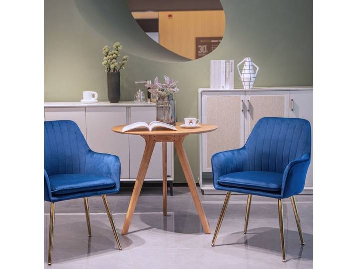 VUENOR Lot de 2 chaises de salle à manger bleu – accoudoirs pieds dorés