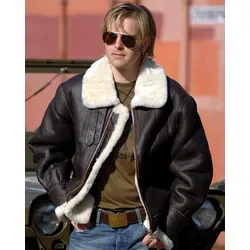 Mil-Tec US Bomber Lammfell, Lederjacke - Dunkelbraun/Weiß - XL
