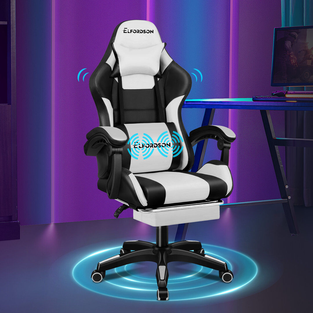 Brayden Studio Nylon Gaming Chair with Headrest White/White 119cm H X 68cm W X 68cm D