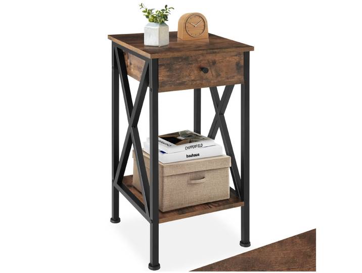 Table d'appoint Dayton 35x35x70,5cm - Bois foncé industriel, rustique