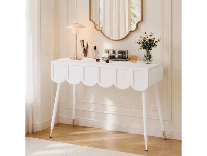 Coiffeuse - ZEVKOR - 100×40×76 cm - 2 tiroirs - Panneaux de particules - Pieds métalliques anti-basculement