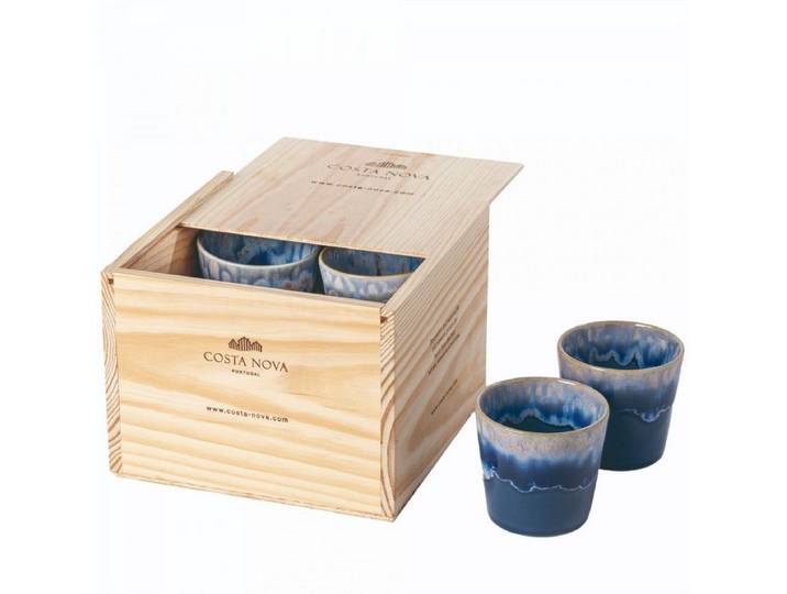 Costa Nova Tasse Grespresso Lungo Becher Denim, Holz-Geschenkbox, Costa Nova, 8-tlg., Keramik, 8 x 7,5 cm, 190 ml