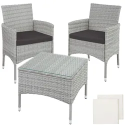 tectake Rattan Gartenset Luzern 2+1 inkl. Bezüge in 2 Farben  Hellgrau