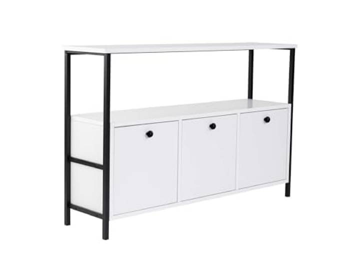 Hanah Home Stilvoller Konsolentisch, Weiß & Schwarz, 120 x 77 x 29,5 cm 100% melaminbeschichtet, elektrostatische Pulverbeschichtung, PVC-Kantenband modernes Design für Zuhause & Büro