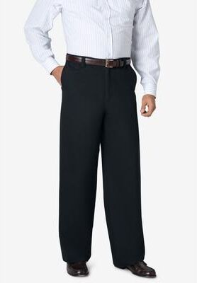 Men's Big & Tall Wide Leg Wrinkle Free Expandable Dress Pant by KingSize in Black (Size 54 40)