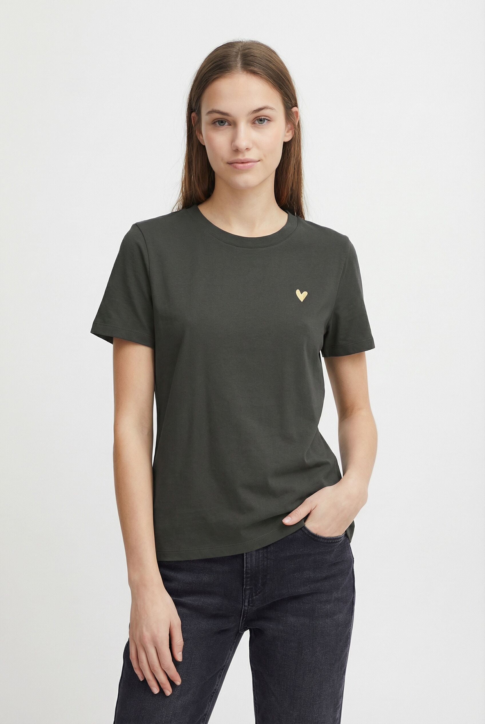 Kurzarmshirt VERO MODA "VMVIVA S/S O-NECK T-SHIRT JRS BTQ GA", Damen, Gr. S, schwarz print:gold foil heart, Jersey, Obermaterial: 100% Baumwolle, bedruckt, regular fit normal, Rundhals, Shirts Kurzarmshirt schwarz print:gold foil heart S