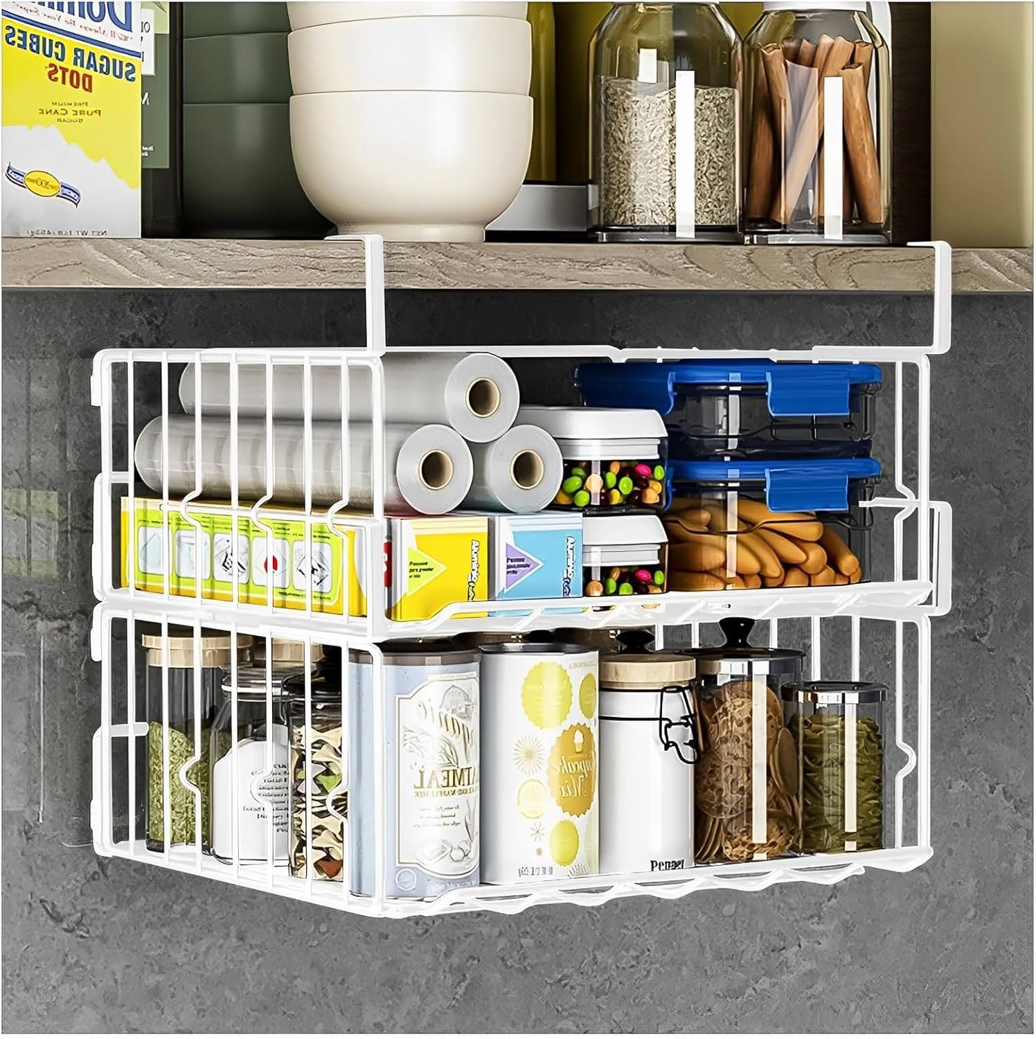 Set van 2 metalen onderplanken voor opslag, wit, 32 cm