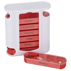 Relaxdays 10 x Pillendose 7 Tage 4 Fächer Englisch Weiß,Rot,Transparent