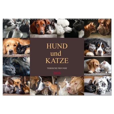 Hund und Katze - Tierische Freunde (Wandkalender 2026 DIN A2 quer), CALVENDO Monatskalender