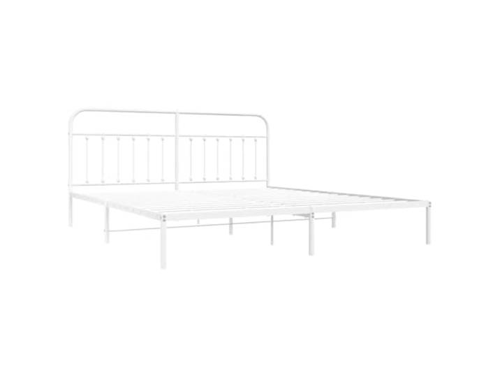 KTHLBRH Bettgestell mit Kopfteil Metall weiß 150 x 200 cm Gestell aus Stahl, Latten aus Metall, Stauraum unten, Rückenunterstützung, Gäste