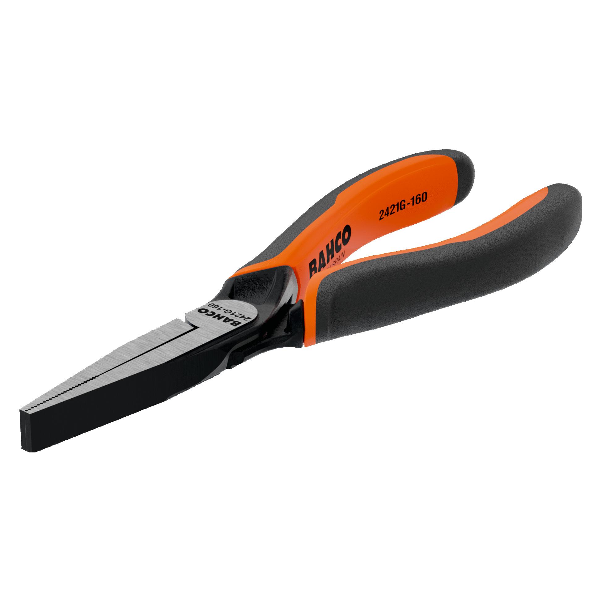 Bahco ERGO Flachzange mit Öffnungsfeder, Zwei-Komponenten-Griffen, lange Backen, phosphatiert(160 mm) (160 mm) (2421 G-160)