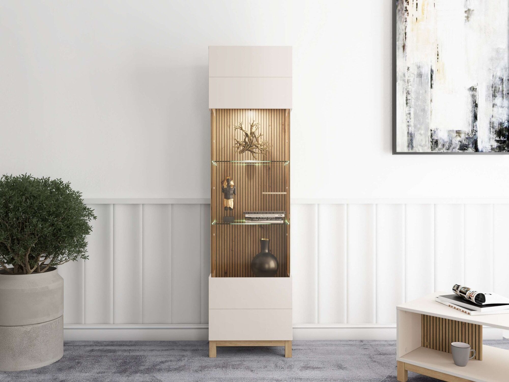 Vitrine HOME AFFAIRE "Essex Vitrinenschrank, Glasschrank, Standvitrine, Highboard", beige (kaschmir), B:51,5cm H:191,5cm T:35cm, Glas, Holzwerkstoff, Kunststoff, MDF, Metall, Schränke, Vitrine, 1 Tür, 4 Einlegeböden, 5 Fächer, Gesamtmasse (B/T/H): 51,5/35