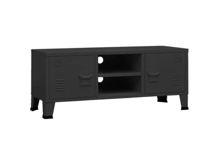 GKHPYURE Industrieller TV-Schrank Schwarz 105 x 35 x 42 cm Metall 2 Türen mit Schildhalter und Lüftungsschlitzen, hohle Löcher hinten, Metallgriff, Belastung 40 kg