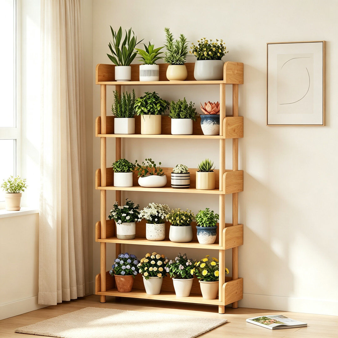 Brambly Cottage Book Display Bookcase with Solid Wood Posts Natural 5-Tier