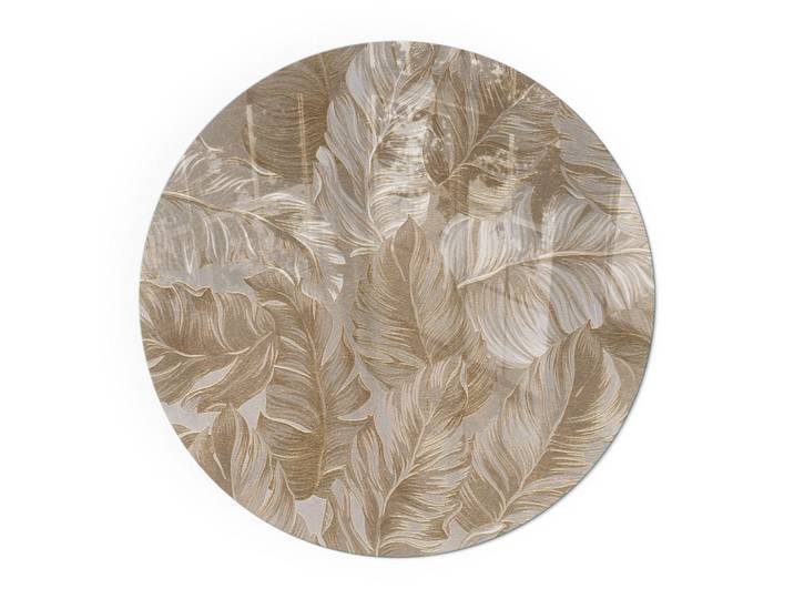 Tulup Kaminbodenplatte Ø 80 cm - Blätter in subtilen Mustern, Beige, Glas, Rund, 80x80x0.4 cm, Elektrogeräte, Heizgeräte, Elektrokamine