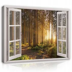 LEINWANDBILD Fenster Wald Bilder Wohnzimmer 80x60
