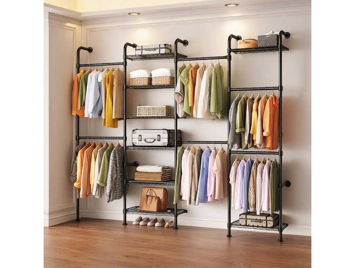 Système penderie tuyau mural L4 rack vêtements acier carbone noir mat
