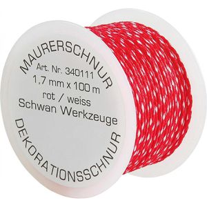 Schwan Maurerschnur 340111, rot/weiß, Ø 1,7mm, geflochtenes Polypropylen, 100 m