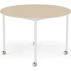 Base Tisch mit Rollen 110 cm rund lackiertes Eichenfurnier weiße Beine
