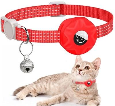 Everyday Crate SafeTrack Reflective AirTag Cat Collar With Bell & Secure Silicone Holder red
