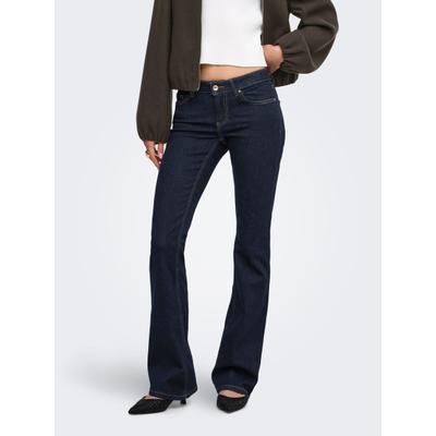 Bootcut-Jeans ONLY "ONLBLUSH – Bootcut-Jeans mit niedriger Leibhöhe und Stretch", Damen, Gr. XL (42), Länge 30, blau (dunkelblau denim detail:rinsewash), Denim/Jeans, Obermaterial: 92% Baumwolle, 6% Elastomultiester, 2% Elasthan, bootcut fit lang,...