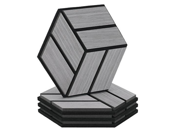 Homestyle4u Akustikpaneel Hexagon Grau 4 Stück, Holz, Sechseckig, 30x26x2 cm, Tapeten & Wandverkleidungen, Akustikpaneele
