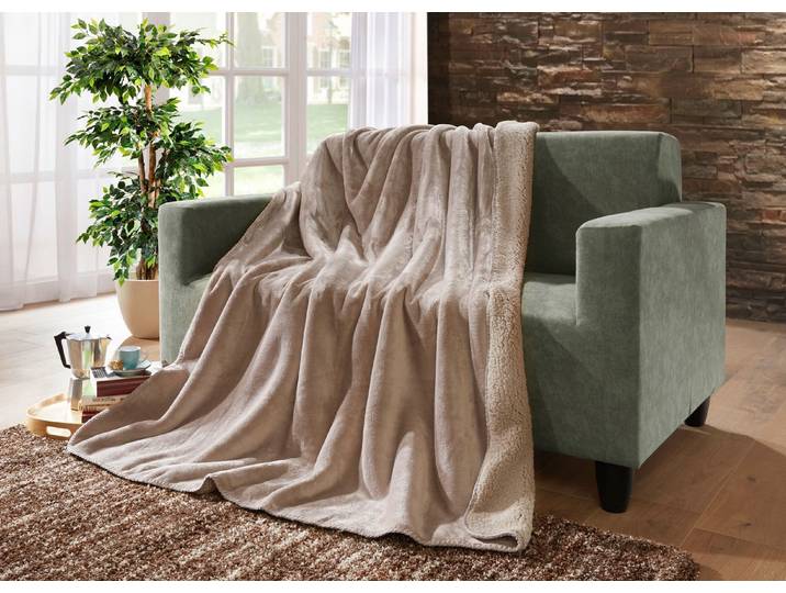 Superkuschelige Wohndecke in Teddyfleece-Qualität, Taupe, Größe 225 (150x200 cm)