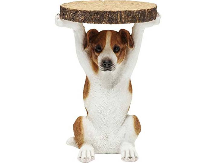 Kare Design Beistelltisch Animal Mr Jack, Weiß/Braun, 33cm Durchmesser, Couchtisch, Hunde Motiv, 52x35x33 cm (H/B/T)