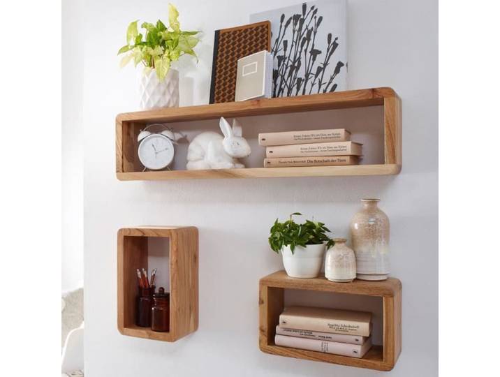 FineBuy Étagère Mur. 80x15x20 cm Bois Massif Acacia