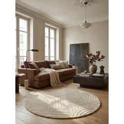 Wollteppich geometrisch Natur Ø160 cm - LEVEN   Kadima Design