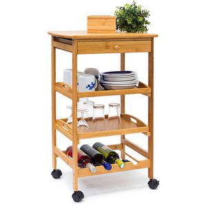 Relaxdays Küchenwagen JAMES L, braun, aus Bambus, 50 x 80,5 x 37cm, mit Schublade
