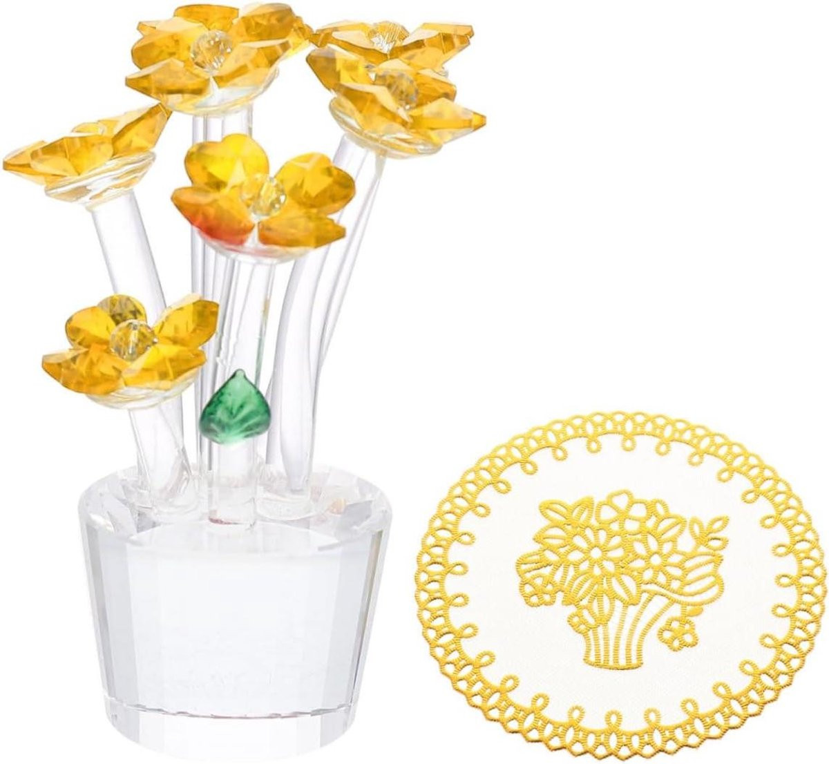Kristallen Bloem Decoratie - Geel Glazen Figuur - 288 gram