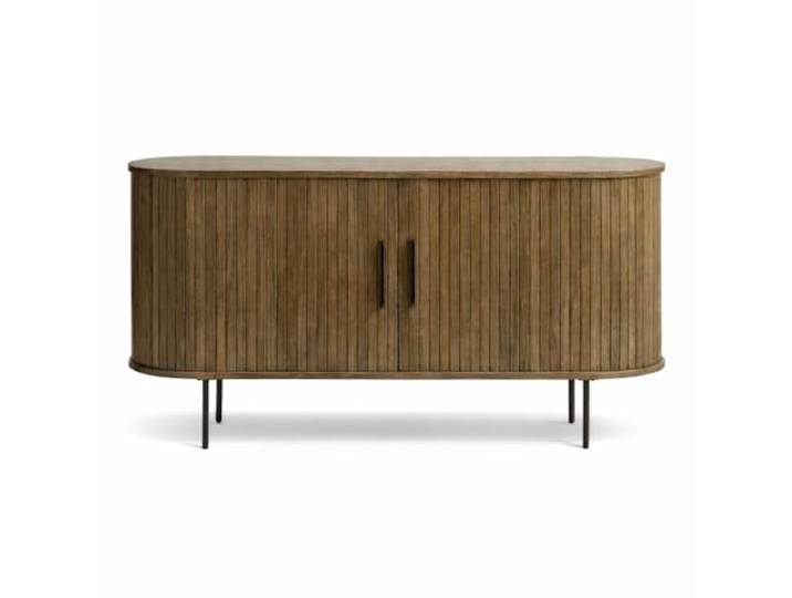 Liadomo Sideboard 140 cm, Uriel, Kommode, Rauchbraun TV-Schrank, Eiche Furnier, Lamellen-Optik, Schiebetüren, Moderner Retro Look, 2 Einlegeböden, hohe Metallbeine
