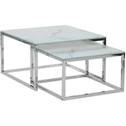 COUCHTISCH 2er-Set Quadratisch Weiß, Silber Brea