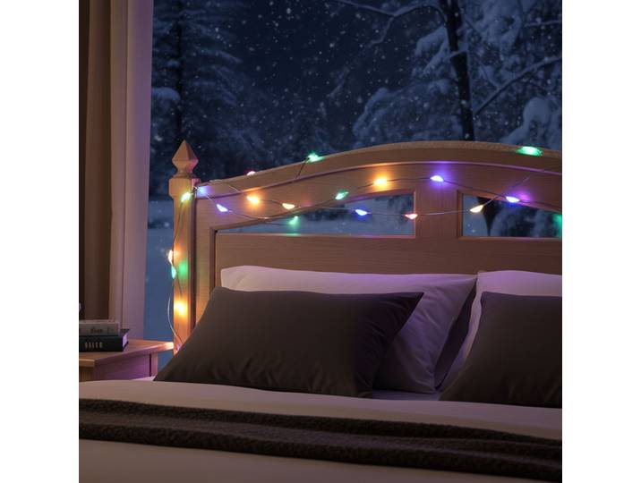 2er-Set Silberdraht-Lichterkette, 80 LEDs, IP44, batteriebetrieben, bunt, L 395 cm