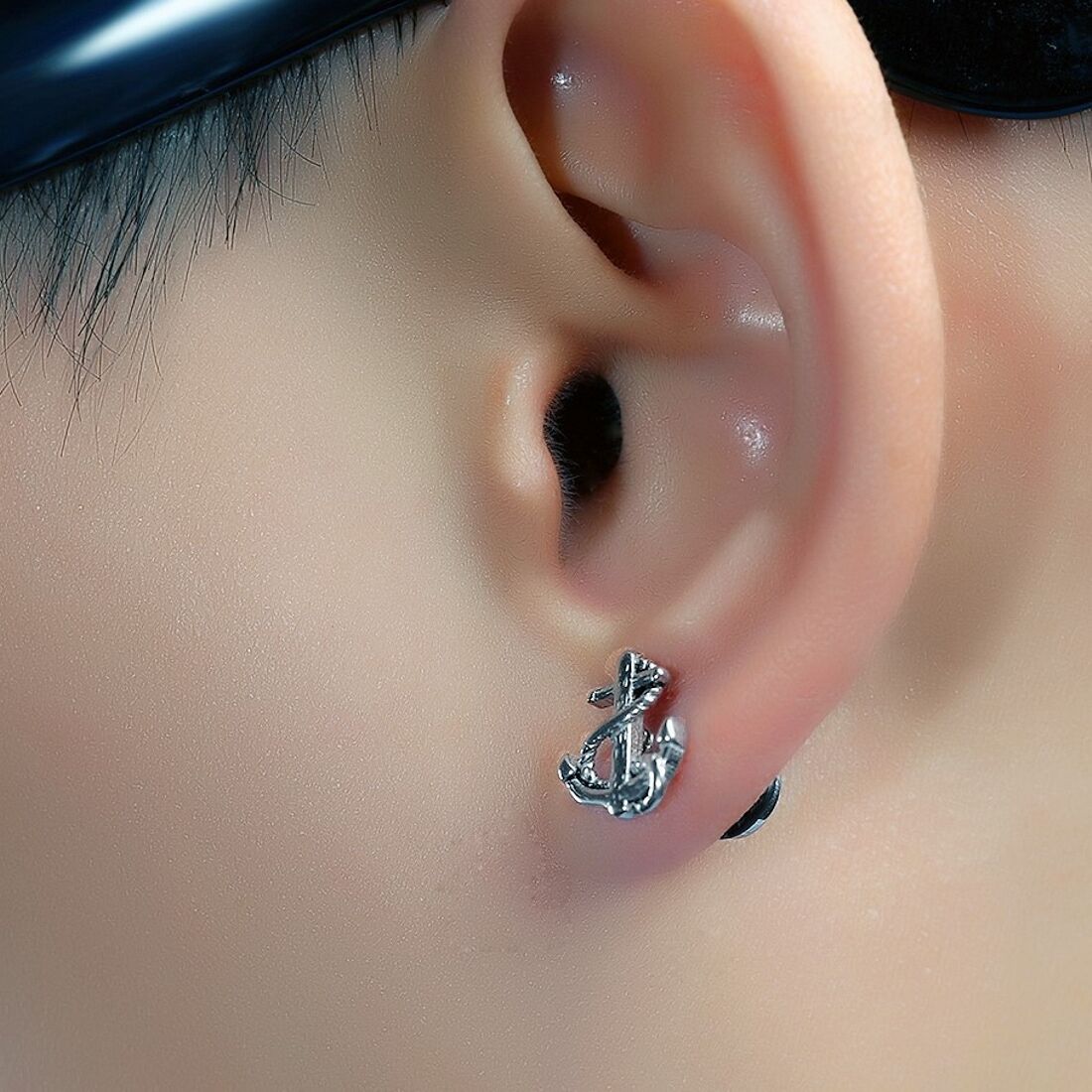Paar Ohrstecker FIRETTI "Schmuck Geschenk Ohrschmuck Fake Plug Anker", schwarz (edelstahlfarben, schwarz), Ohrringe, Damen, 6,9mm, Edelstahl Kautschuk, Edelstahl, Kautschuk, Paar Ohrstecker edelstahlfarben, schwarz 6,9mm, Edelstahl Kautschuk