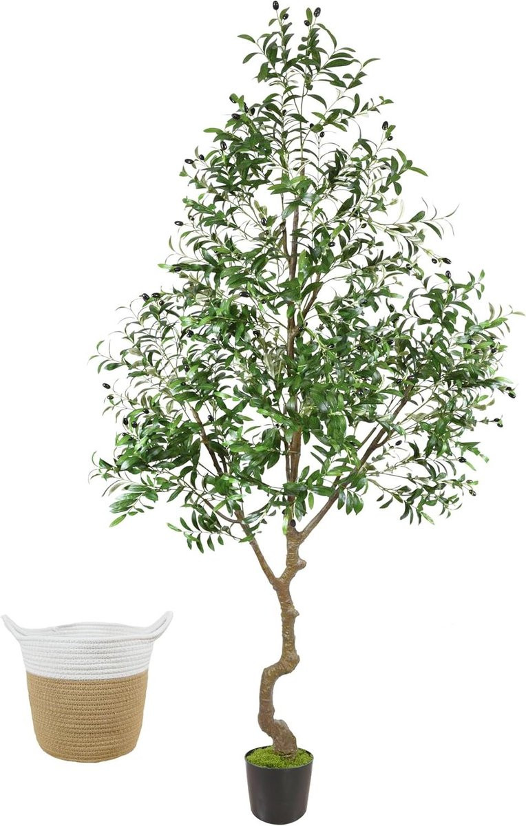 Realistische Kunstmatige Olijfboom voor Woonkamer Decoratie - Groen - Hoogte: 243 cm