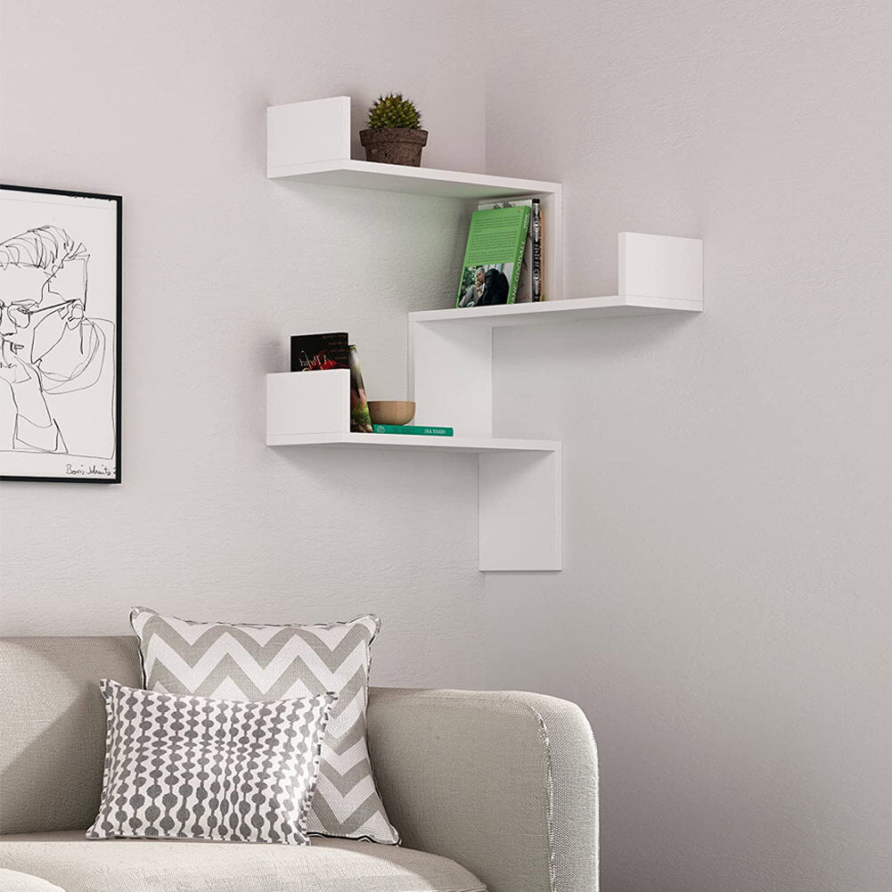 giordanoshop Mensola Scaffale Angolare da Parete 60x22x90 cm 3 Piani Salvaspazio in Legno Bianco...