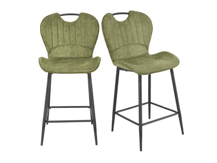 Lot 2 chaises bar microfibre vert effet vieilli pieds métal – WILLY 2 Meubletmoi