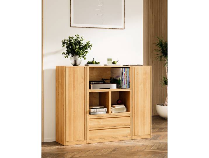 Naturwohnen Highboard aus Massivholz Erle 120x160x40cm Laura  mit bioola® nature veredelt 100% Bio & Vegan