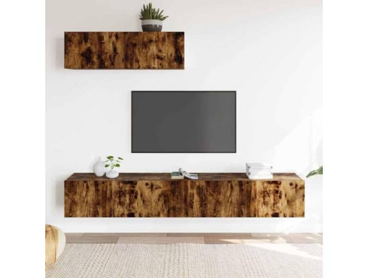 HEFZGDB 3-TLG. TV-Schrank-Set Räuchereiche Holzwerkstoff mit Wandmontage und reichlich Stauraum für Wohnzimmer