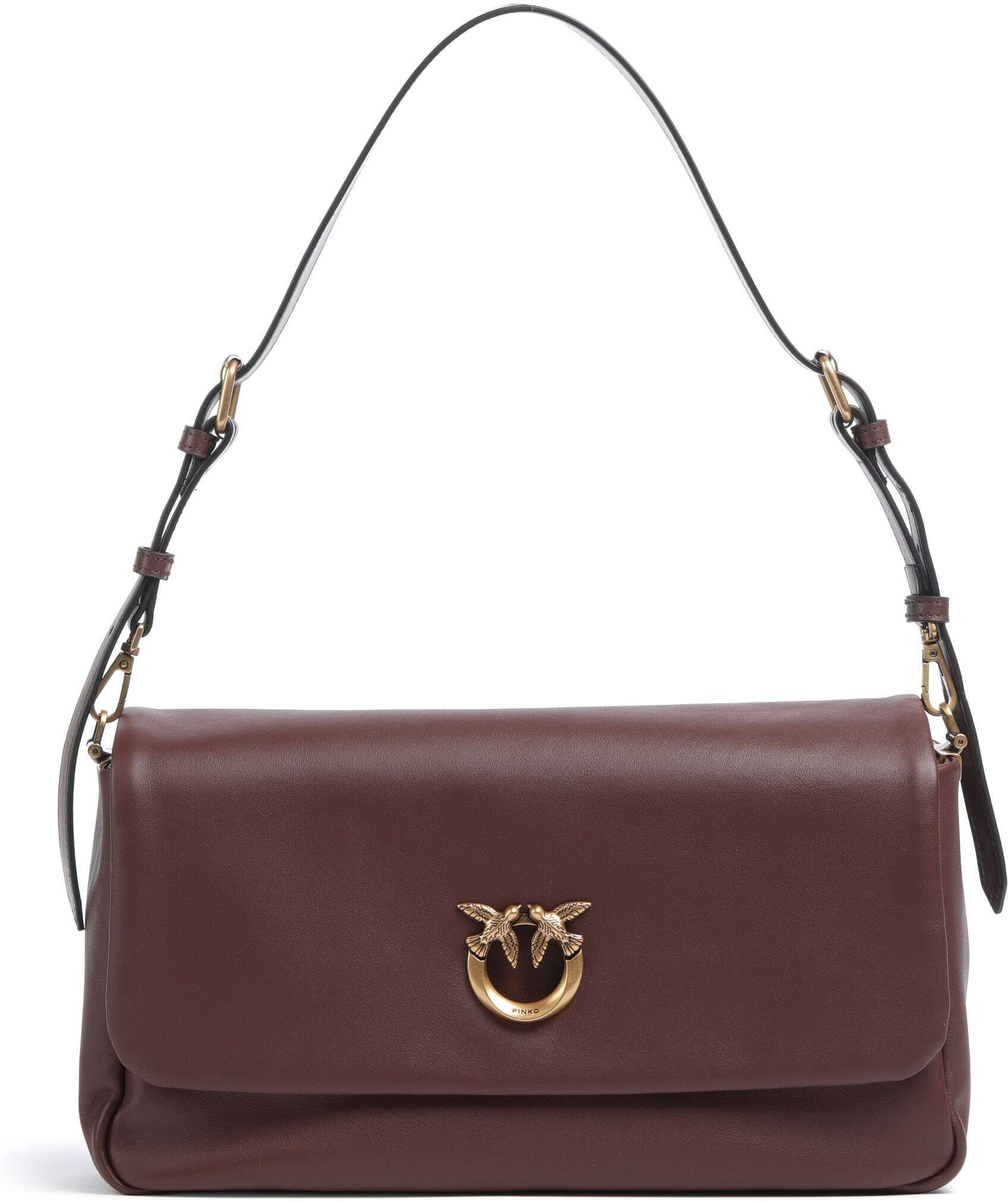 Pinko Click Soft Horizontal Schultertasche aus Leder, braun
