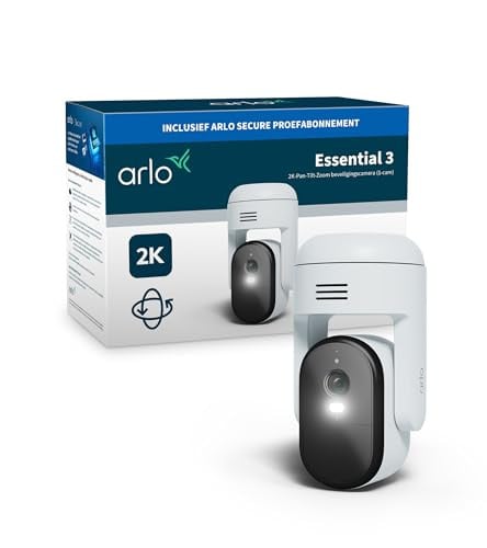 Arlo Essential 3 2K PTZ Draadloze Wifi-bewakingscamera met AI-detectie en Kleuren-nachtzicht