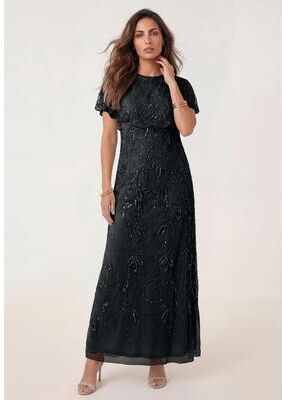 Plus Size Women's Plus Size Beaded Capelet Maxi Gown - Glam Evening Dress by Roaman's in Black (Size 16 W) Beaded Formal Evening Capelet Gown
